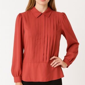 Regina Porter Vintage Pleated Blouse Coral Button-Back Long Sleeve Women’s Sz 12